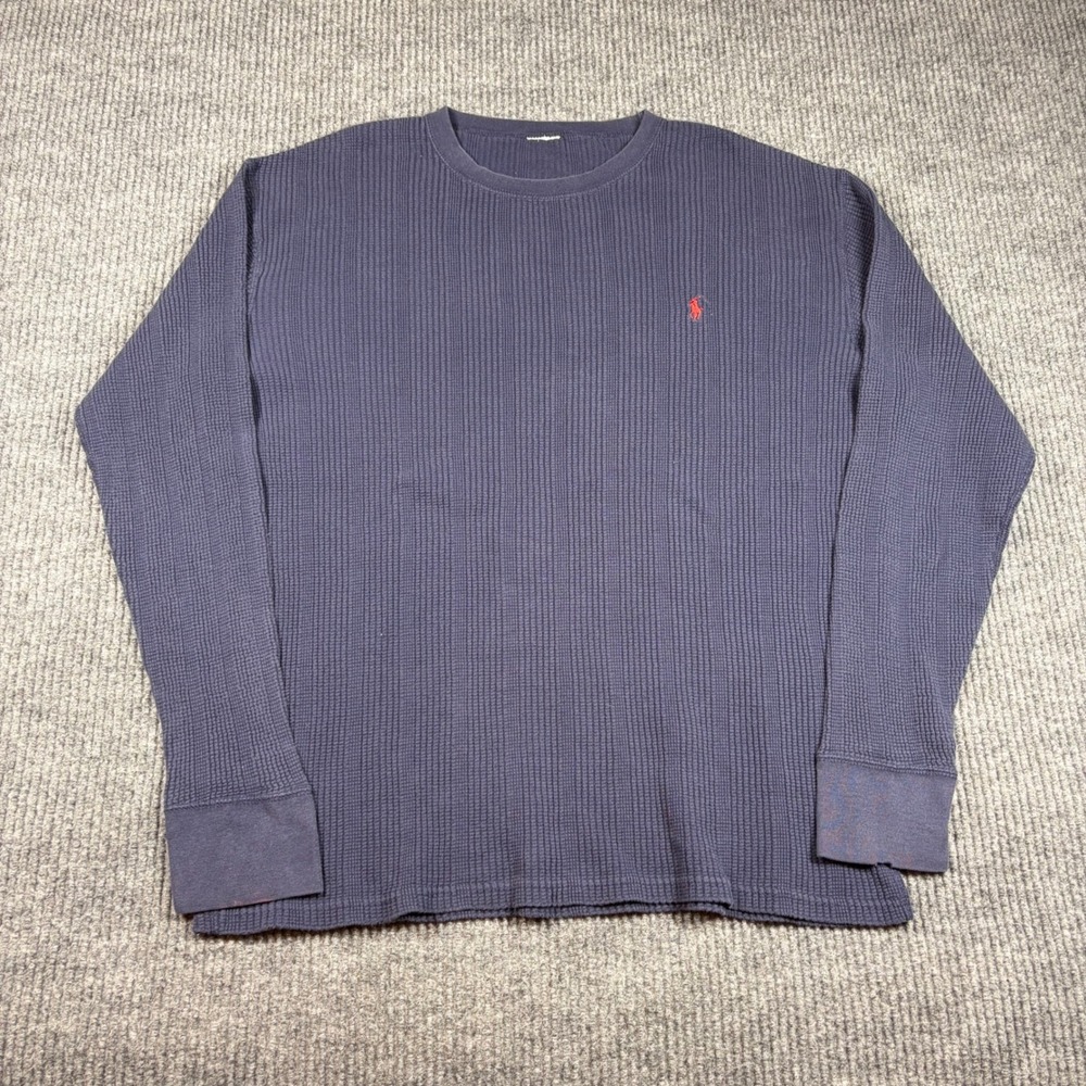 Polo Ralph Lauren Shirt Mens XL Waffle Knit Thermal‎ Long Sleeve Blue Red Pony
